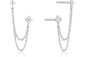 VELESAY Boucles D'oreilles pour Femme en Argent 925 avec Chaîne Zircon Cubique Boucles D'oreilles Femme Argent 925 Boucles D'oreilles Hypoallergénique