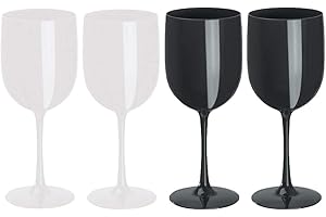 noTrash2003 4er Set Trinkkelch aus Kunststoff für Sekt, Wein und Champagner od. Longdrinks in versch. Farbkombinationen für Events und Feiern (Schwarz/Weiß)