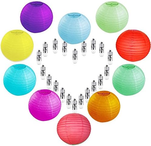 LingoTee 10 Pack 12" Chinese Paper Lanterns Decoration with 20PCS White LED Light for Wedding Birthday Party Decor (multicoloured)