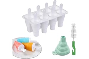 MARUKO Eisformen Eis am Stiel Silikon, Faltbare Eisformen Silikon, 8 Kavitäten Eis Am Stiel Formen, Wiederverwendbare Eisstiele für Selbstgemachtes Eiscreme - BPA Frei (Weiß)