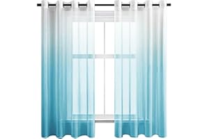 CUTEWIND 2 Piezas Cortinas Visillos Gradiente Vertical Visillo Degradado Salon Moderno con Ojales para Ventanas Habitación Dormitorio Juvenil Cocina Balcon 140x145cm Azul