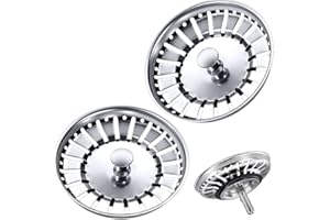 Tomario 2 Pack 84mm Upgraded Kitchen Sink Plug Strainer Coladores de Acero Inoxidable Espesos Tapones de Fregadero de Repuesto para Recoger la Comida, Fregaderos Diámetro del Agujero 84-85mm