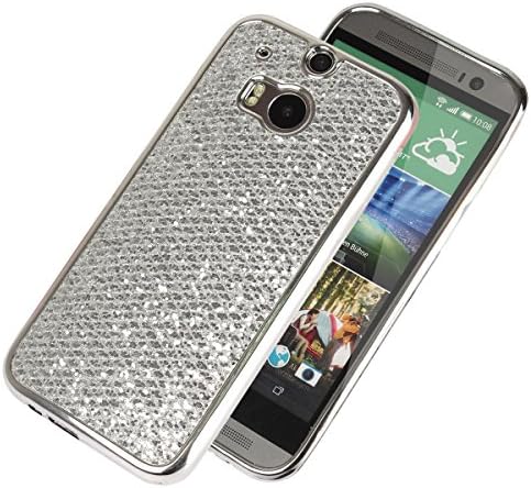 HTC ONE M8 Case,HTC ONE M8 Glitter Case,Bling Case for HTC ONE M8,Ukayfe Luxury Creative Shiny Slim Fit Thin Flexible Silver Soft Gel Bumper Protective Tpu Rubber Case Cover for HTC ONE M8, Silver