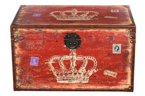 Truhe Kiste SJ14307 Krone, Wappen, Königin, England, Holztruhe mit Canvas bezogen im Vintage Look, Schatzkiste,Kiste, Piratenkiste, Kleinmöbel, Mit Metallbeschlägen, Antikoptik, Holz, verschieden Größen, Maritim, Deko, Hochwertig, Kolonialtruhe, Kolonialstil, Holzbox, Truhe mit Ornamenten (Größe XXL 69cmx43cmx41cm Rot)