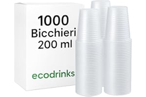 ecodrinks 1000 Bicchieri Trasparenti 166 ml RICICLABILI - Extra Rigidi, a Prova di Perdite - Per Bevande Calde e Tiepide, Acqua, Cocktail, Bibite - Ideali per Eventi, Feste, Catering e Ufficio