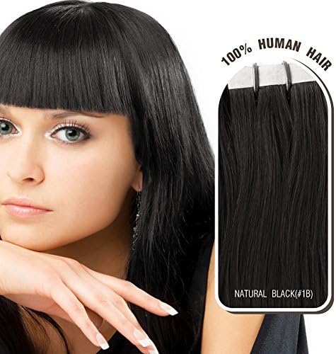 Melodylocks 24" Tape in Remy Human Hair Extensions 20 Pieces(pcs), 30g, Straight #1b Natural Black