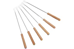 SHIGKEU 6Pcs Fondue Forks with Heat-Blocking Wooden Handle, Random Color-Coded Fruit Forks for Chocolate Fountain Cheese Fondue Dessert