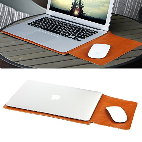 GENORTH® Weiche Hülle Leder Tasche für MacBook Air &Macbook Pro 13.3 Wasserdicht mit Schutz Tasche für Maus und Netzteil (13 Zoll, Braun) - 2