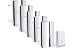 Bell4U Timbre Inalámbrico 5 Receptor IP65 Impermeable 100m Timbre Inalámbrico Exterior, 4 Niveles de Volumen (0-110dB) y 51 Melodías para Hogar. No Necesita Batería