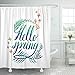 Produktbild HOJJP Shower Curtain Green Abstract Bright Hello Spring Lettering Leaf and Butterflies Shower Curtains Sets with Hooks 72 x 72 Inches Waterproof Polyester Fabric