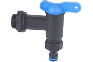 GASMIS Auslaufhahn für Regentonne, Kunststoff Ersatz-Hahn, Wasserhahn für Regenwassertonne, Regenfass, Wassertonnen - mit Dichtung, Kontermutter und Hahnanschluss, 3/4" 26,44mm, Schwarz/Blau, 1 Stück