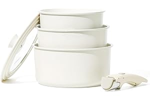 CAROTE Nonstick Saucepan with Lid, Non Stick Sauce Pot with Detachable Handle, Milk Pan for Induction, Gas and Electric Hobs, Small Cooking Pot with Pour Spout Oven Safe (White Granite,18&20&22cm)