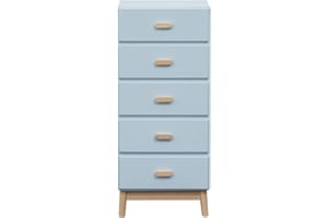 Rebecca Mobili Cassettiera per Bambini, Cassettiera 5 Cassetti, Celeste Marrone, MDF Pino, Stile Scandinavo, per Camera Montessori - Misure HxLxP: 115 x 50 x 40 cm - Art. RE7143