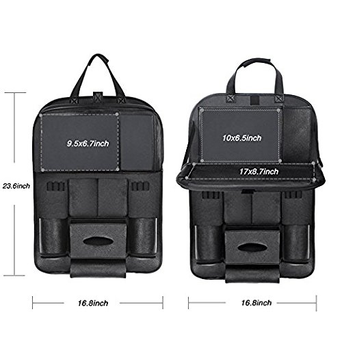 Autositz Organizer mit Folding Essbereich Rack, Pushingbest Auto Rückenlehnenschutz Autositz Organizer Mit Screen Touchable Tablet Pockets Autositztasche Reisewagensitzbeutel, Kinder Rücksitzschoner Kick-Matten-Schutz passend für die meisten den Autositz, 1PC - 4