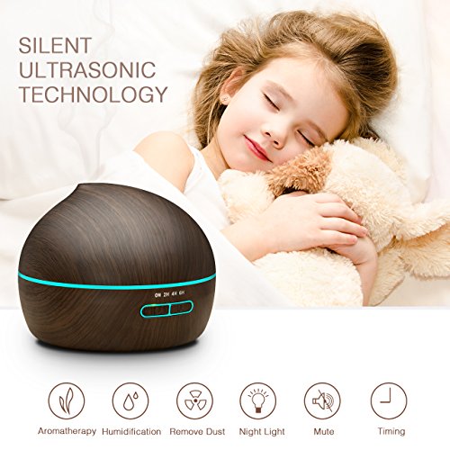 300ml Aroma Diffuser, VicTsing Aromatherapie Ätherisches Öl Diffusor Tragbarer Luftbefeuchter Ultraschall LED Humidifier mit 7 Farbe LED Leuchten Wasserlos Auto-Shut-Off-Funktion für Babies Kinder Haus, Auto, Wohnzimmer, Schlafzimmer, Büro, Yoga, Spa, usw.(Dunkles Holz) - 3