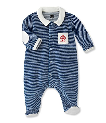 Petit Bateau Baby Boys SARABIE Striped Polo Long Sleeve Onesie, Blue (minéraux/beluga), 3-6 Months (Manufacturer size: 6 mois)