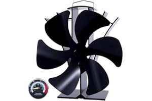 Tomersun Log Burner Stove Fan 6 Blades with Thermometer Woodburning Heat Powered Fire Fans for Fireplace/Wood Burning Stove/Log Burner