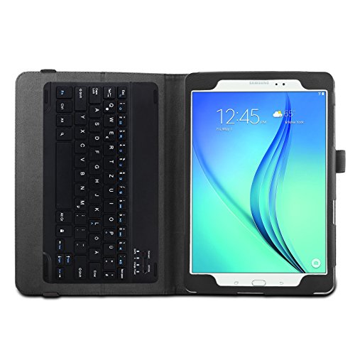 Infiland Samsung Galaxy Tab A 9.7 Bluetooth Tastatur Hülle Keyboard Hülle Case -Slim Fit Kunstleder Stand Tasche mit Hochwertige Abnehmbar Drahtlos Bluetooth Tastatur für Samsung Galaxy Tab A T550N / T555N (9,7 Zoll) Tablet(QWERTZ Tastatur,Schwarz) - 6