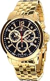 LOUIS XVI Herren-Armbanduhr Athos le Grand Stahlband Gold Schwarz Chronograph Analog Quarz Edelstahl 620