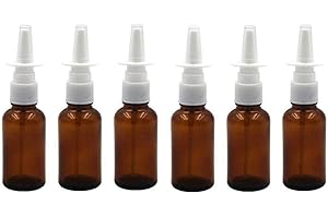 HAPPYUPCITY 6 spruzzatori nasali vuoti in vetro ambrato ricaricabili da 30 ml e 1 once per flaconi per bottiglie e bottiglie per flaconi con pompa spray per contenitori da viaggio, per cosmetici e cosmetici