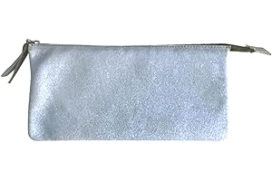 Clairefontaine 400046C -Trousse Scolaire, Grande Pochette 2 Compartiments 22x11 cm en Véritable Cuir d'Agneau, Plume Bleu ciel