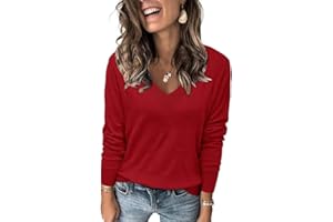 Cuptacc Pull Femme à Manches Longues en Tricot 2024 Sweat Blouse Col V avec Coton Chemisier Top Léger
