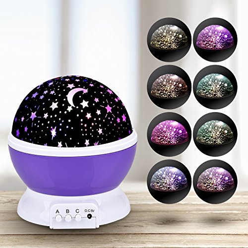 Sun und Stern Stimmung Lichtprojektor Beleuchtung Lampe 4 LED Perlen 360 Grad Romantische Lamp entspannende Nachlicht für Baby.Kinderzimmer Schlafzimmer lila von WEINAS - 2