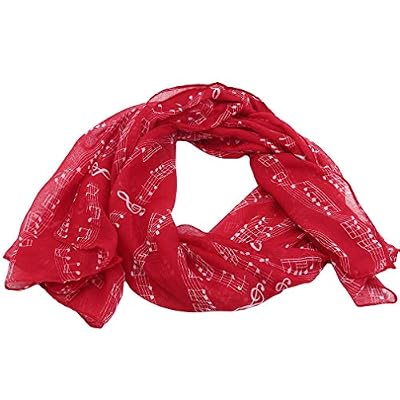 LIXIAQ1 Echarpe de Musique Grand Motif d'impression de Note Foulard Foulard châle écran Solaire léger d'été, Rouge