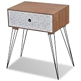 mesas de noche de hierro Material: MDF + acero vidaXL Mesita de Noche Rectangular con Cajón Marrón con Dibujo Mesillla Cama