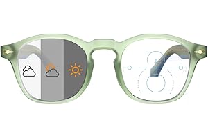 OKH Gafas de Lectura Multifocus Progresiva Fotocrómica Bloqueo de luz Azul Para Hombres Mujeres Rectángulos Bifocales Eyewear Readers con Bisagra de Primavera Transparente Verde 2.5