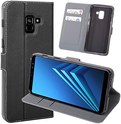 Samsung Galaxy A5 2018 Case, Samsung Galaxy A8 2018 Case,Thin Fit PU Leather Flip Case Protective Foldable Book Style Cover With Stand Feature for Samsung Galaxy A8 2018 / A5 2018-Black