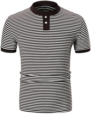 Saihui Men's Fashion Striped Print Polo Summer Casual Cotton Short Sleeve T Shirt Lapel Neck Sports Work Leisure Blouse with Buttons - Plus Size Fit to Adults and Teenagers (Brown, M)