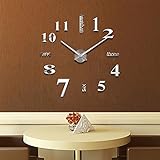 Y-Hui Circular Plastik Silent Schwarz und Silber Armbanduhr Stereo Wall Sticker, Größe: 16 Zoll, 16 Zoll, silbrig