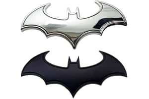 YUZNA 2 pezzi Emblema 3D Batmobile in acciaio inossidabile con supporto adesivo in schiuma, Emblema per auto in metallo cromato, Gadget per auto con adesivo 3D a forma di pipistrello (cromo)
