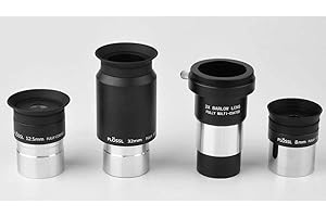 SOLOMARK SOLOMAKR Lot d'oculaires pour télescope de 3,2 cm et 2 lentilles de Barlow multicouches – 8 mm, 12,5 mm, 32 mm – Plossl à 4 éléments – Filetage de filtre standard de 3,2 cm
