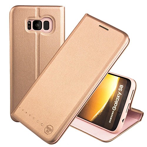 Nouske Custodia a Portafoglio per Samsung Galaxy S8/Guscio Antiurto in TPU/Porta Carta di Credito/Funzione di Supporto/Design Semplice e supersottile/Chiusura maghetica,Rosa Oro