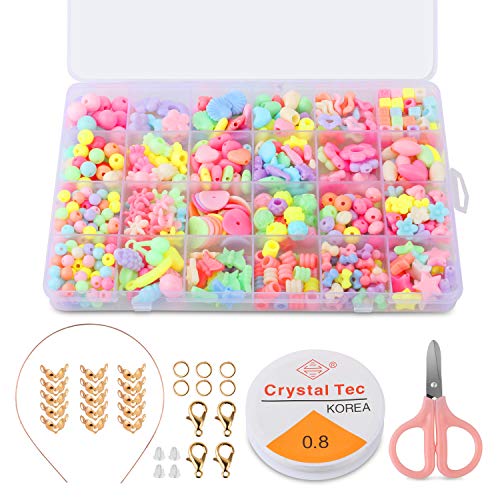 Alcoon Kinder DIY Armband Perlenschmuck Armbänder Halsketten Schlüsselanhänger und Kinder Schmuck (Makrone)