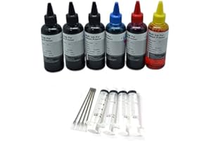 BVH DIRECT 6 x 100ml Black Cyan Magenta Yellow Bottled Ink Compatible with epson XP Expression seris Printers Ink Refillable Ciss Cartridge Sytems Includes Blunt Needle and Syringe for refilling