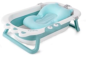 Babify Shower Bañera Plegable de Bebe - Cojin Incluido - Plegado ultra compacto - Antideslizante - Color Menta - Nuevo Modelo