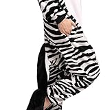 LATH.PIN Jumpsuit Tier Karton Fasching Halloween Kostüm Sleepsuit Cosplay Fleece-Overall Pyjama Schlafanzug Erwachsene Unisex Lounge Nachtwäsche S/M/L/XL (L, Zebra) - 