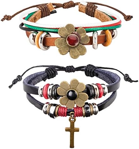 Leather Bracelet Multilayer Braided Mens Bracelet Surfer Tribal Woven Cuff leather Bracelet for Men Women Adjustable