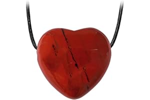 Kaltner Präsente Collana con ciondolo a forma di diaspro rosso/cinturino in pelle con ciondolo a forma di cuore/pietra preziosa con catenina in pelle/cuore con pietra preziosa, diametro 20 mm, Pelle,