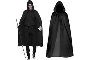 Babioms 2PCS Mantello di Halloween, Mantello Nero con Cappuccio, Mantello Nero di Halloween per Adulto/Bambino, Riunione di Famiglia, Mantello per Festa di Halloween