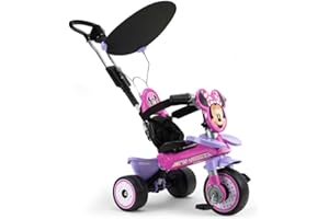 Tricycle Évolutif Sport Baby Minnie Mouse pour Enfants 10-36 Mois + Parasol + Arc et Ceinture de Sécurité + Poignée de Direction Parentale + Couleur Rose - INJUSA