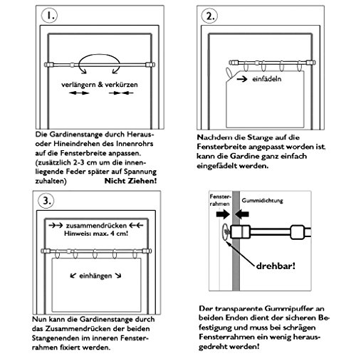 Klemmstangen mit Schraubtechnik ausziehbar, kein Bohren und kein Kleben, Auswahl: weiß – perlweiß, 80 – 120 cm - 3