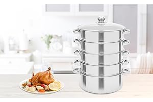 DEEDUUD Edelstahl-Dampfkocher 5 Lagiger, Biodampfkocher mit Glasdeckel, Dampfkochtopf für Herd und Induktionsherd (28cm)
