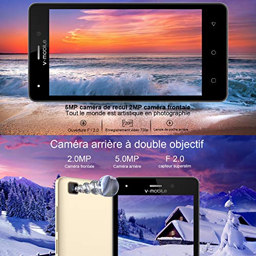 Smartphone Pas Cher 4G 8Pcs V A10 8Go ROM 5MP Appareil Photo Android 7 0 2800mAh Batterie Ecran 5 0 Pouces Double SIM WIFI GPS Quad Core Smartphone Debloqu    Or 