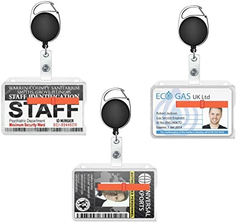 ID Badge Holder With Retractable Reel &amp; Easy Card Access - Two Card Holder Function - Super Strong Retractable Cord Reel With Heavy Duty Removable Key Ring (3 Pack)