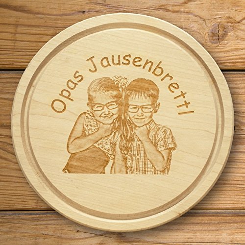 Schneidbrett/Holzbrett/Küchenbrett/Jausenbrett rund | ca.250mm | mit persönlichem Foto graviert | Wunschgravur - 5