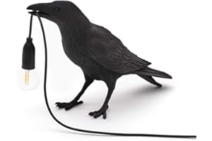 QIU-ZHULRS Lampe de table en résine pour chambre à coucher, bureau, table de chevet, applique murale, style corbeau - Noir et blanc